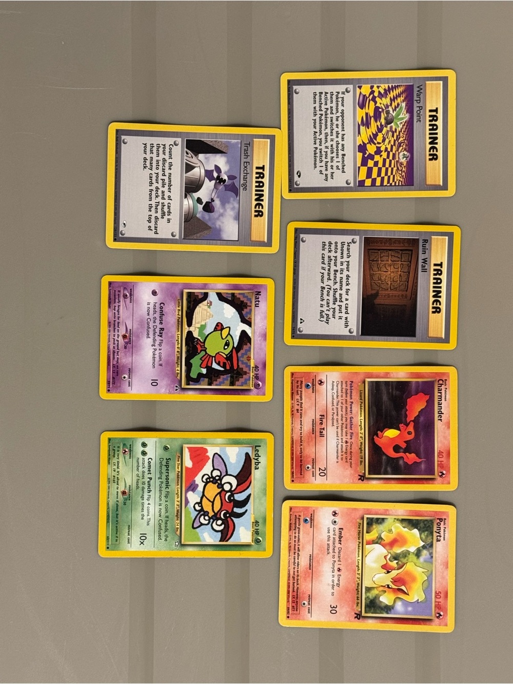 A collection of early Pokémon TCG cards from the 1990s and early 2000s. Lot of 7